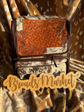 Load image into Gallery viewer, Cowhide Tooled Hatched Leather Backpack
