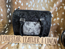 Load image into Gallery viewer, Black Tooled Leather Stephanie Cowhide Speedy Purse
