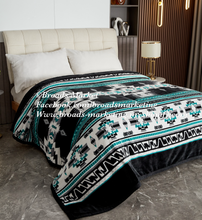 Load image into Gallery viewer, Josh Teal &amp; Black Aztec Super Plush Blanket
