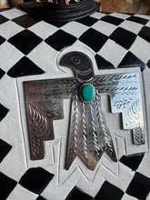 Load image into Gallery viewer, Checkered Silver Plated Thunderbird Cowhide Backpack
