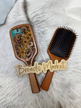 Load image into Gallery viewer, Tooled Leather Sunflower &amp; Turquoise Hairbrush
