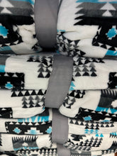 Load image into Gallery viewer, Davis Turquoise Aztec Super Plush Blanket
