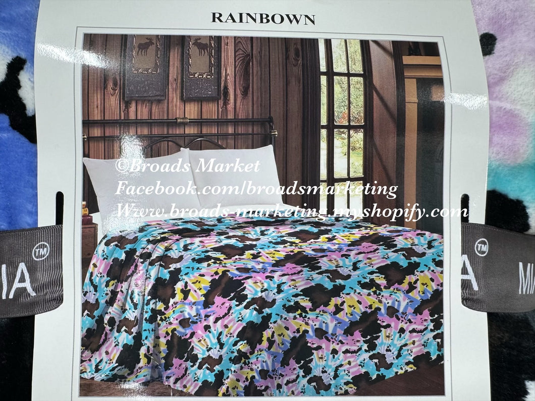 MIA Rainbow Cow Super Plush Blanket