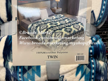 Load image into Gallery viewer, Twin Bailey Beige &amp; Blue Plush Blanket
