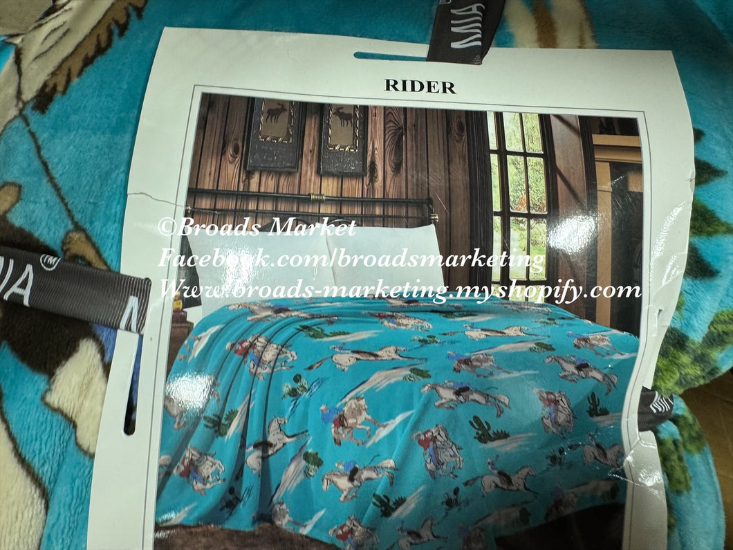MIA Rider Blue Cowboy Super Plush Blanket