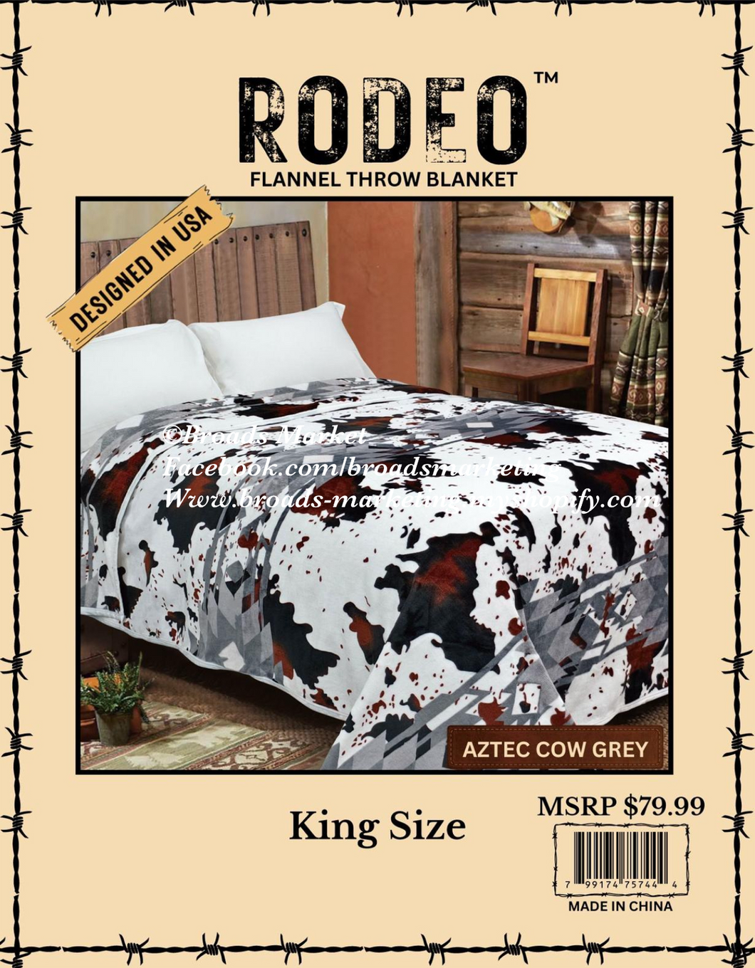 Rodeo Hunter Grey Aztec Super Plush Blanket