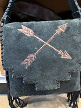 Load image into Gallery viewer, Suede Leather Fringe Arrow Crossbody Purse
