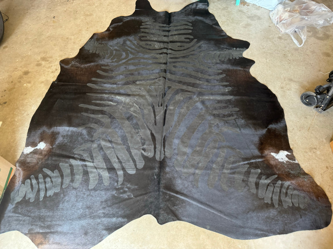 Rare Black Zebra Printed Cowhide Rug