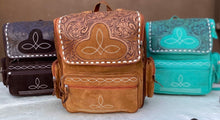 Load image into Gallery viewer, Tooled Suede Leather Bootstitch Backpacks
