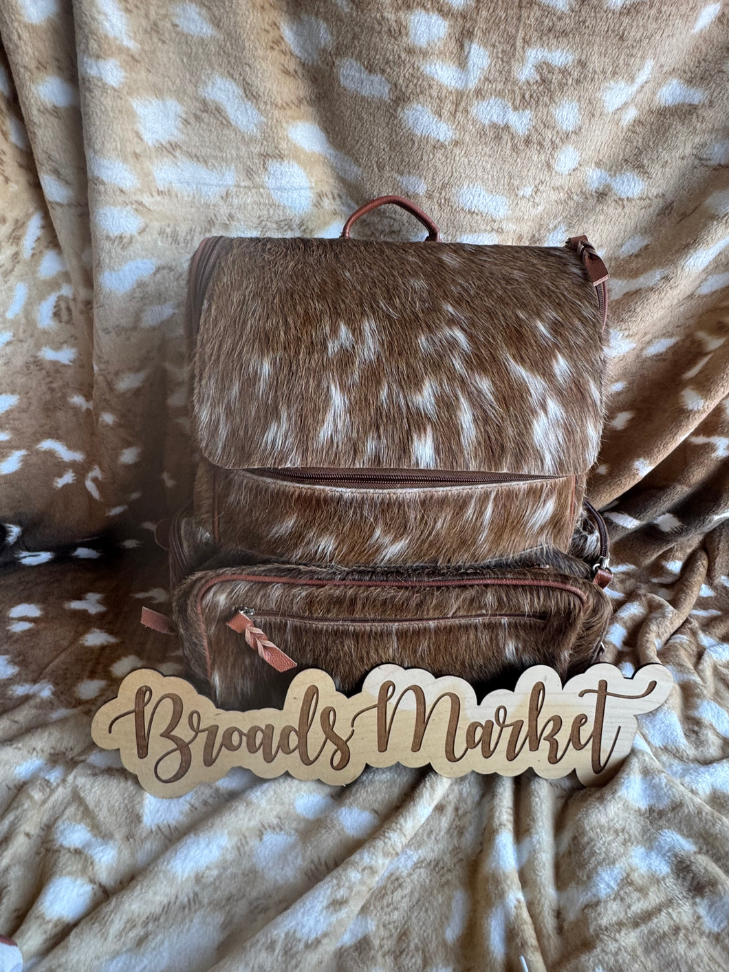 Beige Red Full Cowhide Backpack