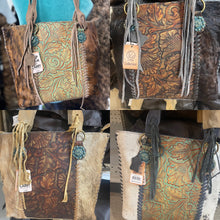 Load image into Gallery viewer, Tooled Floral Cowhide Shoudler Bag Purse
