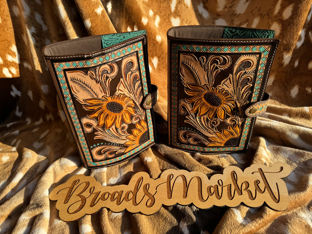 Tooled Leather Sunflower Bible Book Covers