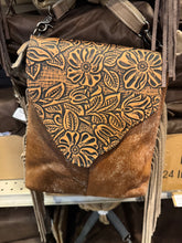 Load image into Gallery viewer, BA2825 Tooled Floral Flap Cowhide Crossbody Purse
