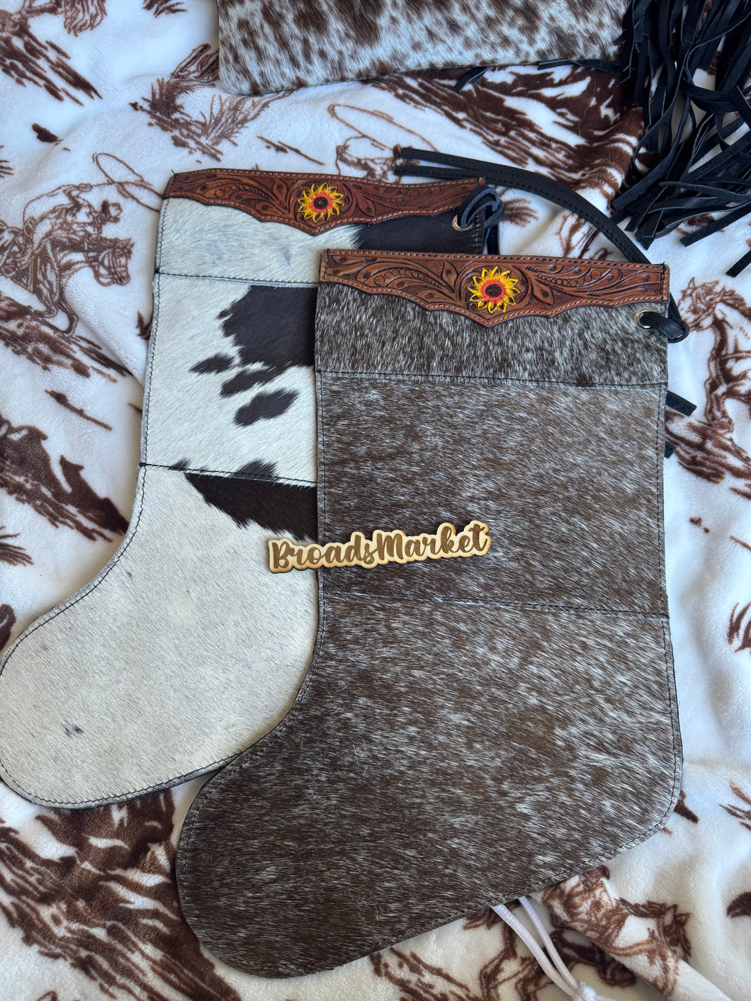 Sunflower Tooled Leather Christmas Stockings