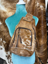 Load image into Gallery viewer, Cowhide &amp; Distressed Leather Bum Sling Backpack
