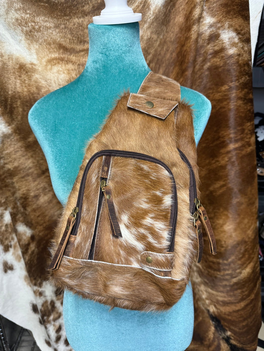 Cowhide & Distressed Leather Bum Sling Backpack