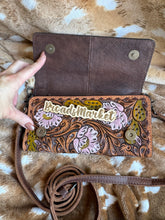 Load image into Gallery viewer, Pink Floral Longhorn Tooled Wallet Crossbody
