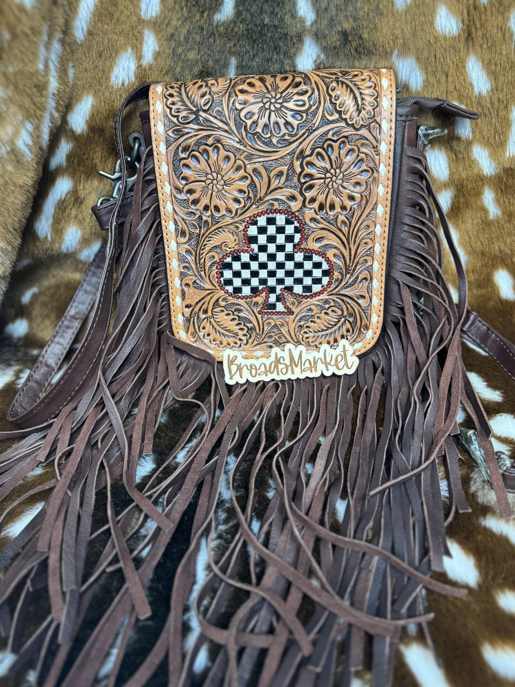 Club Checkered Fringe Crossbody Purse