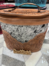 Load image into Gallery viewer, Cowhide &amp; Tooled Leather Cosmetic Jewelry Travel Cases
