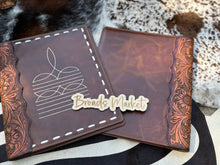 Load image into Gallery viewer, Tooled Distressed Leather Bootstitch Planner Portfolios
