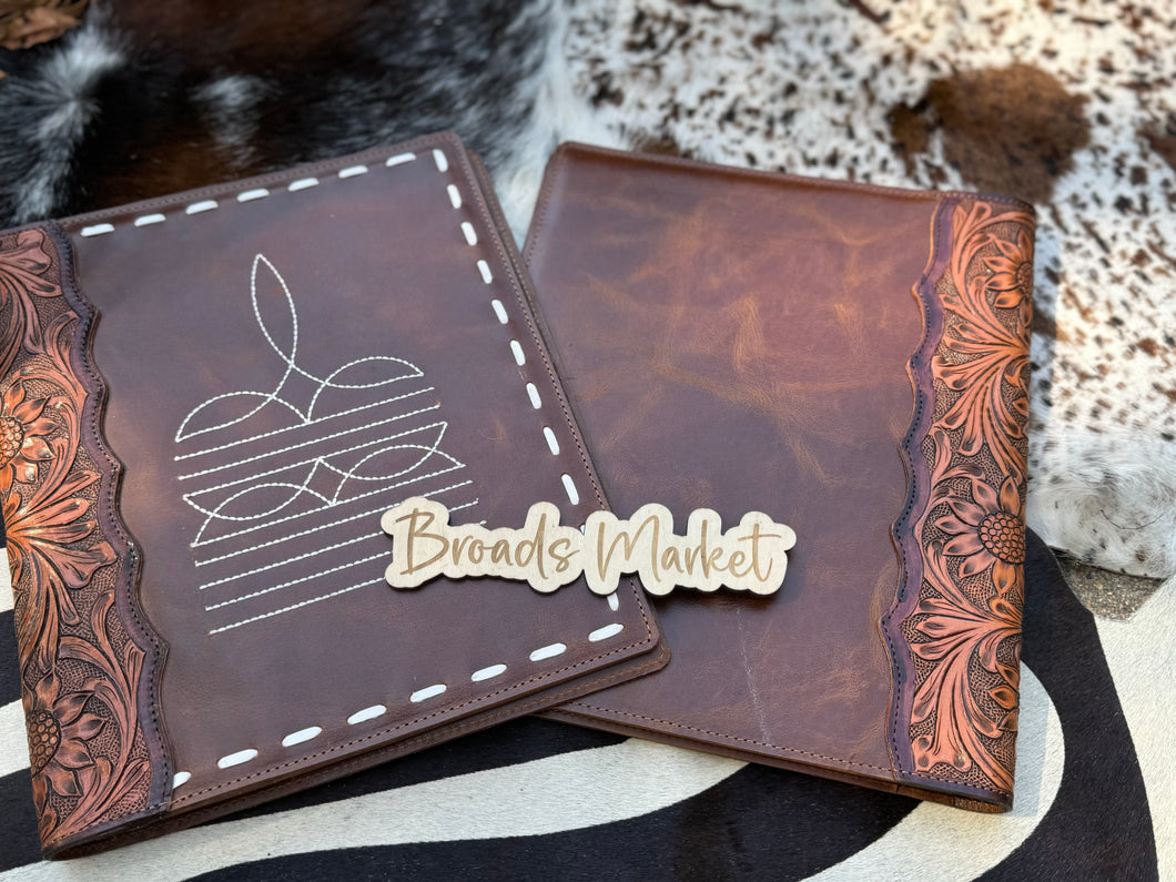 Tooled Distressed Leather Bootstitch Planner Portfolios