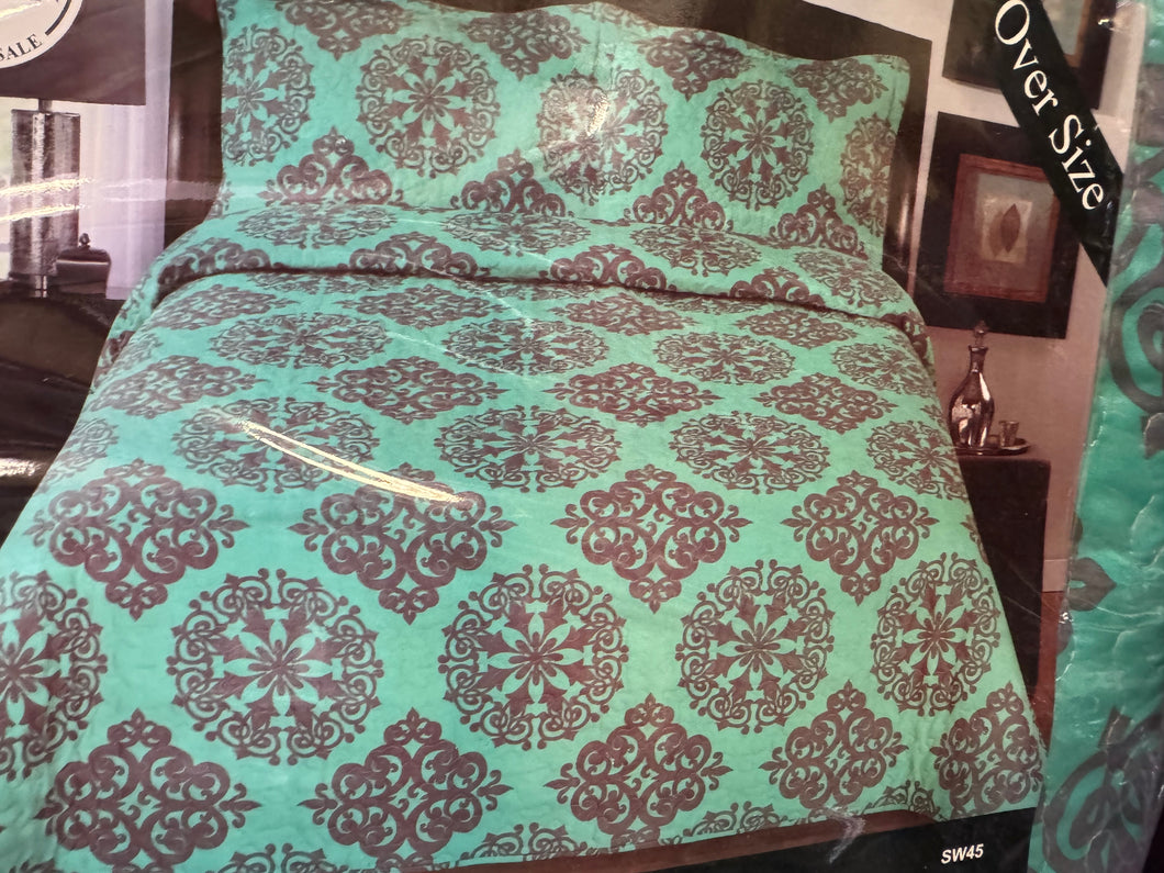 Teal Damask Bedding Set