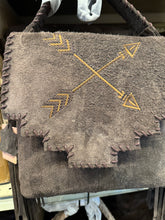 Load image into Gallery viewer, Suede Leather Fringe Arrow Crossbody Purse
