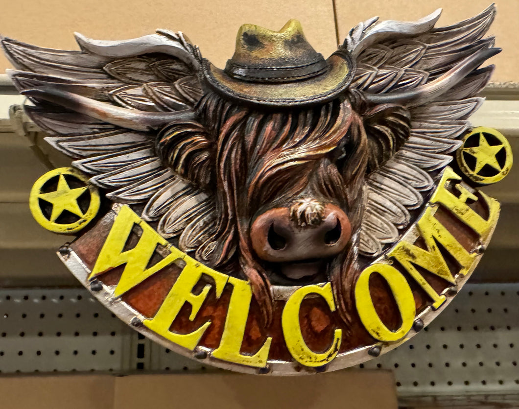 Highland Cow Welcome Sign