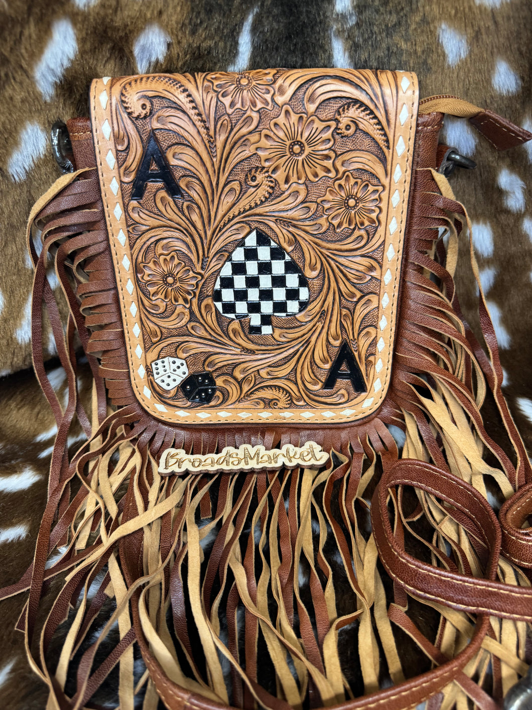 The Joby Spade Checkered Dice Fringe Crossbody Purse