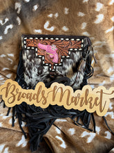 Load image into Gallery viewer, Patsy Pink Pistol Tooled Cowhide Crossbody Fringe Purse
