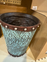 Load image into Gallery viewer, Turquoise Tooled Trash Can
