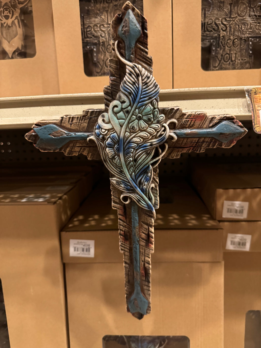 Blue Floral Leaf Cross