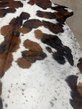 Load image into Gallery viewer, Tricolor Splatter Columbian Cowhide Rug 79x71”
