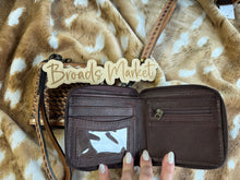 Load image into Gallery viewer, Tooled Leather Hatched Wristlet Wallet
