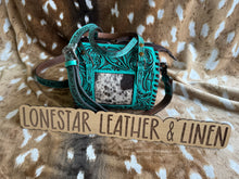 Load image into Gallery viewer, Jody Turquoise Tooled Cowhide Speedy Crossbody Purse
