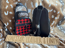 Load image into Gallery viewer, Teal &amp; Red Checkered Cowhide Bum Sling Bag
