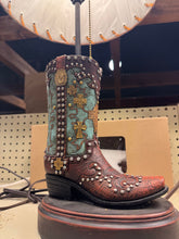 Load image into Gallery viewer, RA1072 Teal Studded Boot Vase
