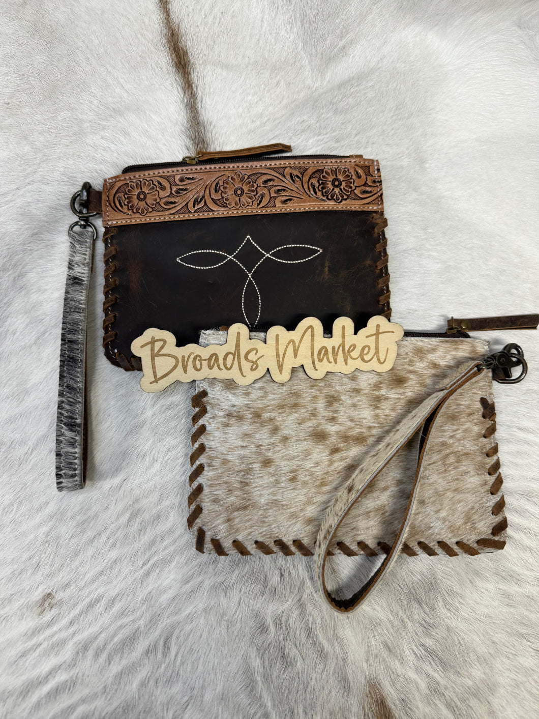 Bootstitch Cowhide & Distressed Leather Wristlet