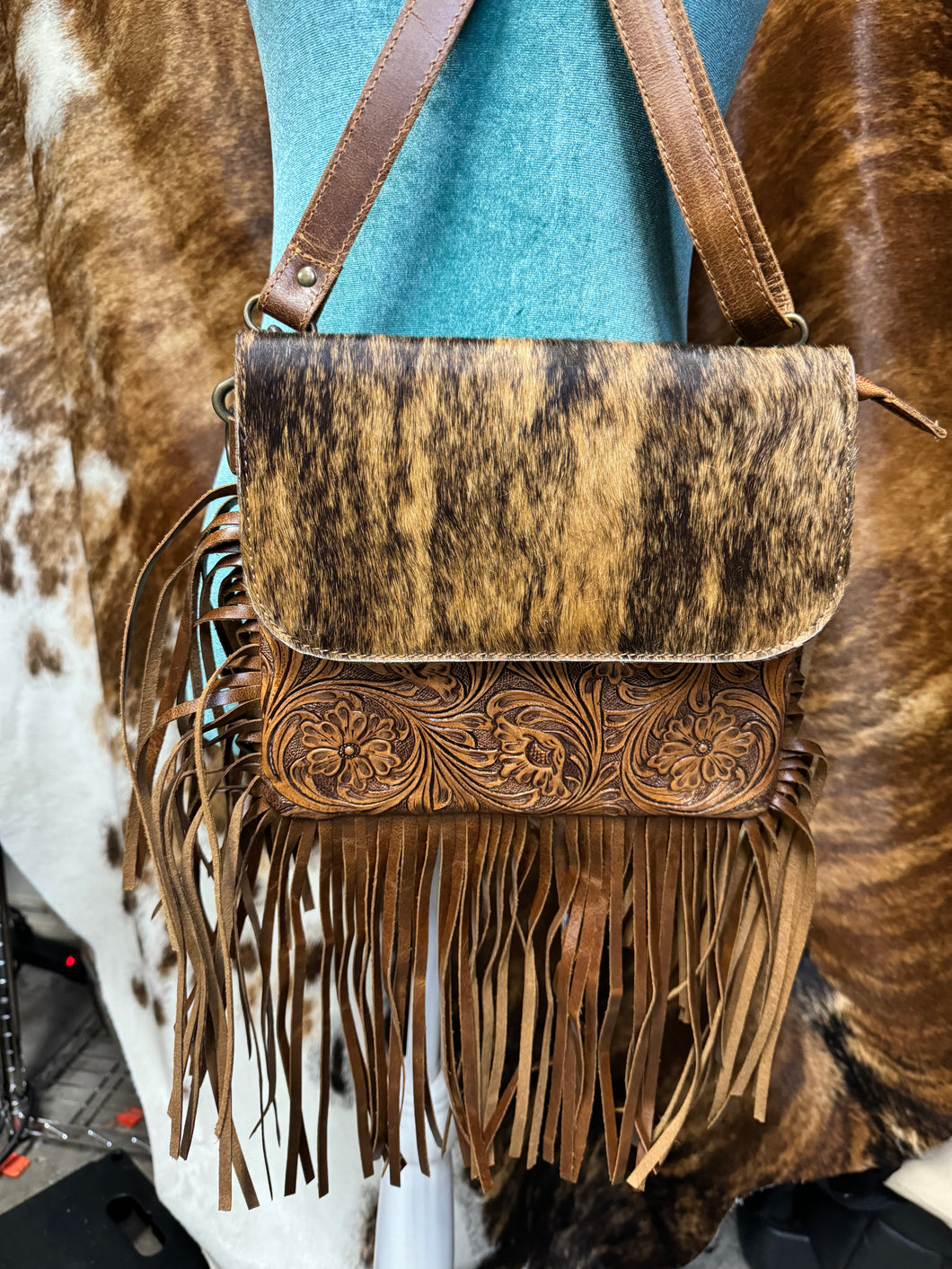 Stunning Tooled Cowhide Crossbody Purse