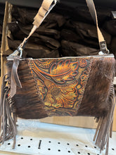 Load image into Gallery viewer, Tooled Floral Fringe Crossbody Purse

