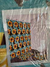 Load image into Gallery viewer, Turquoise Cow Print Sunflower 15 Piece Bathroom Set
