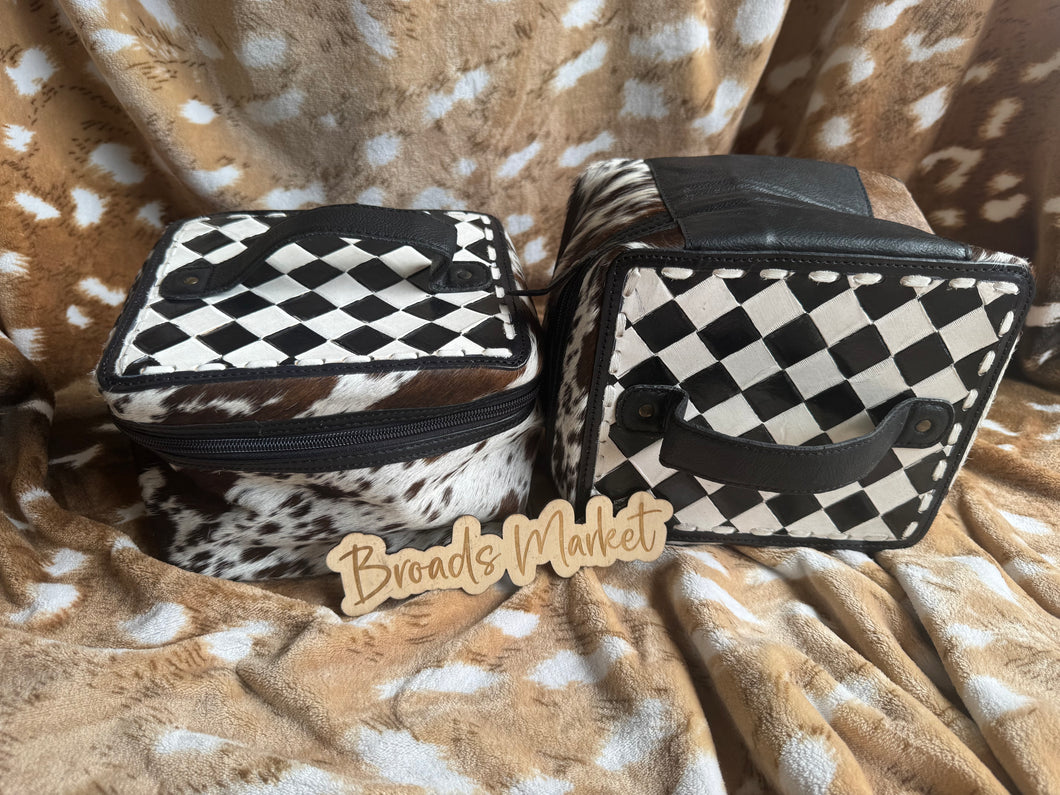 Checkered Cowhide Cosmetic Cases