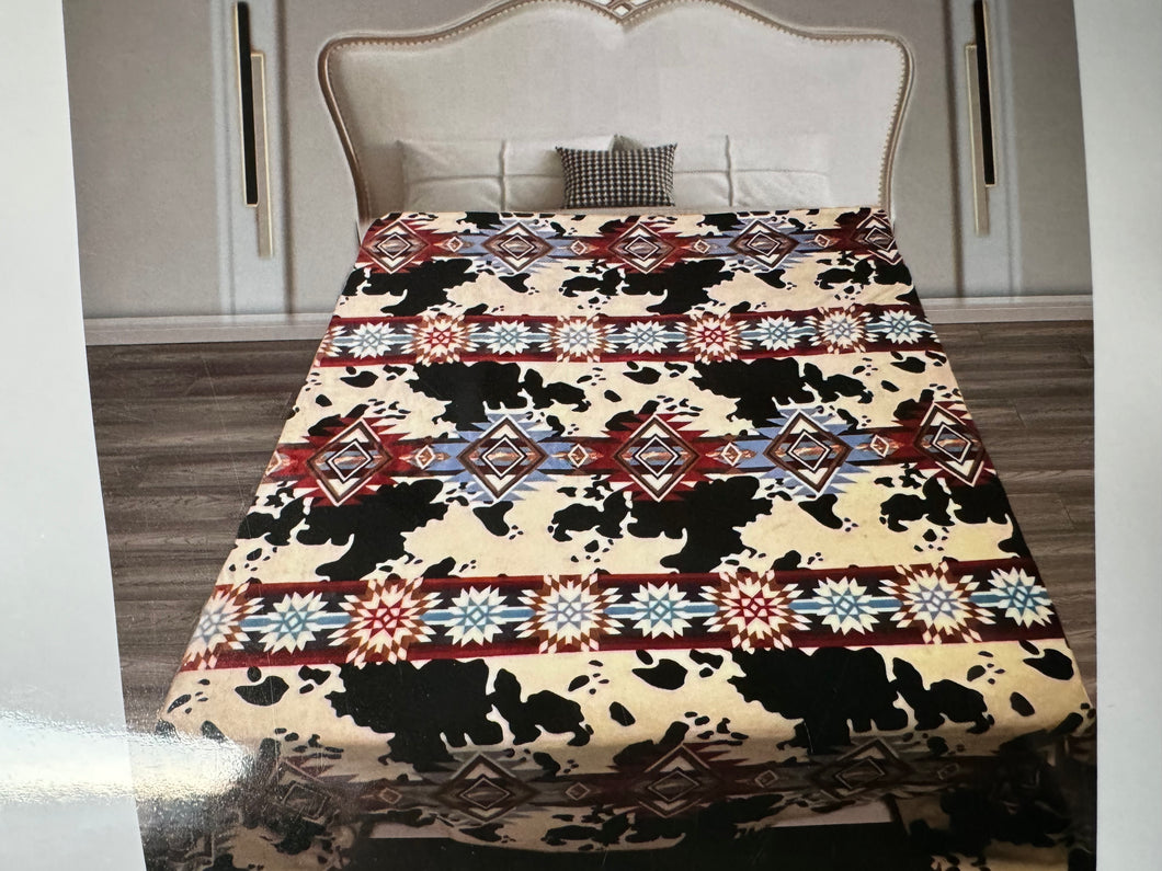 Queen Aztec Cow Blanket