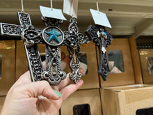 Load image into Gallery viewer, Set of 4 Black &amp; Turquoise Cross Ornaments RA7127
