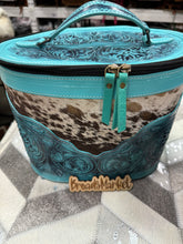 Load image into Gallery viewer, Cowhide &amp; Tooled Leather Cosmetic Jewelry Travel Cases
