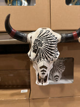 Load image into Gallery viewer, Native Chief Headdress Cowskull Wall Decor
