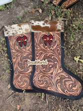 Load image into Gallery viewer, Tooled Stocking Red Checkered Bow
