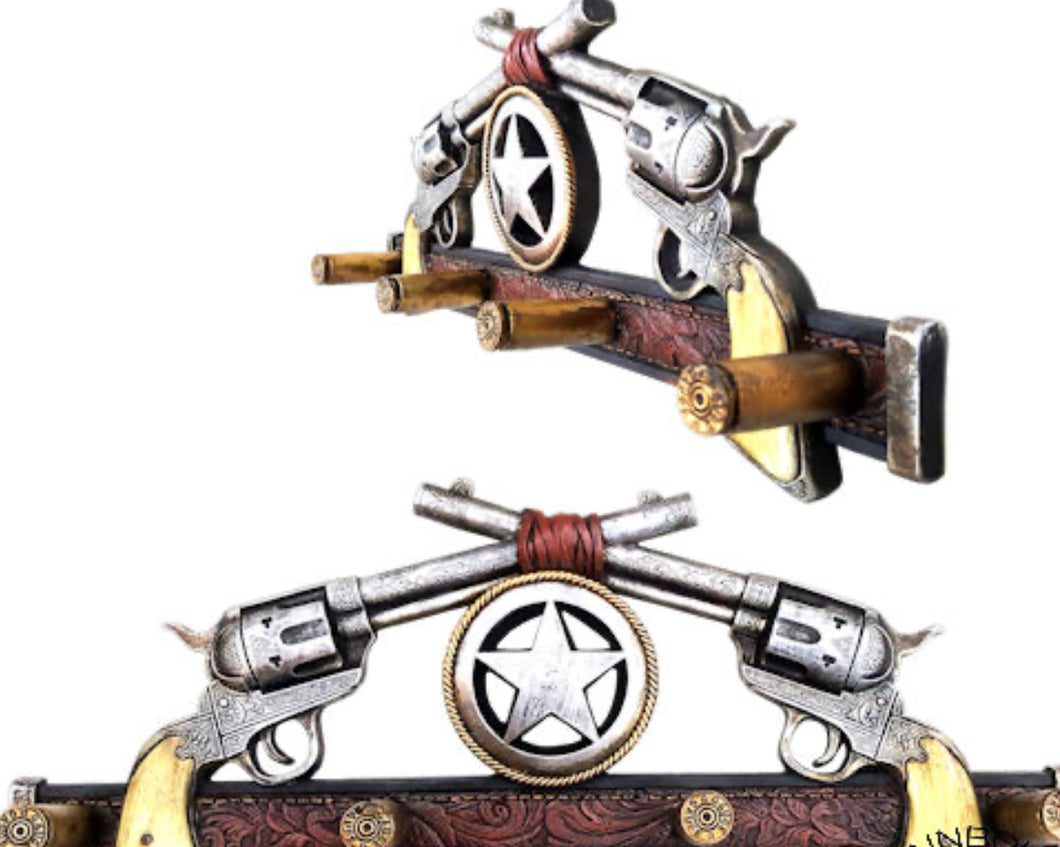 Western Pistol Wall Hanger with Bullet Hooks