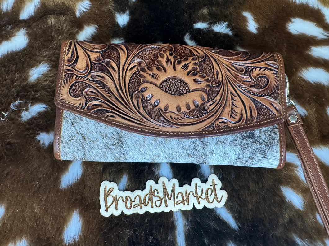 Tooled Floral Wristlet Wallets