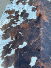 Load image into Gallery viewer, Tricolor Brindle Columbian Cowhide Rug 83x78” B127
